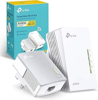 TL-WPA4220 KIT AV600 Powerline Adapter WiFi Extender Kit, Wi-Fi Booster/Hotspot, Speed up to 300Mbps, 2+1 Ethernet Ports, Powerline WiFi Extender, Wi-Fi Auto-Sync, UK Plug, Plug & Play