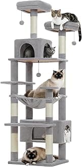 PAWZ Road Large 72 Inch Cat Tree and Tower for Indoor Cats - With Sisal-Covered Scratching Posts, Padded Perches, Condos, and Basket - Gray