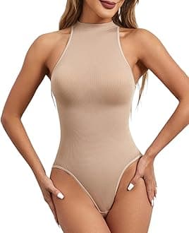 Bodysuits Thongs Style Tummy Control Sleeveless Bodysuit Racerback Round Neck Body suits - Tank Top.