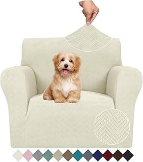 JIVINER Stretch Armchair Slipcovers, 1 Piece Chair Sofa Covers 1 Seater Couch Covers with Elastic Bottom for Kids, Pets (Small, Beige Rhomb)