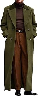 Mens Full Length Trench Coat Notched Lapel Long Jacket Double Breasted Classic Winter Overcoat