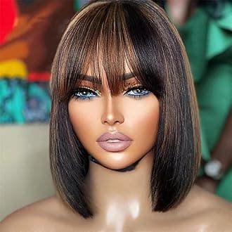 Bob wig 100% Virgin Human Hair Wigs Glueless 2.5x1 Lace Closed F1B/30 Color Short Bob Human Hair With Bangs Ready To Go Straight bob wig human hair（10 Inch bob wig）