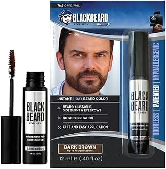 Blackbeard for Men Beard Color – 1-Day Beard, Mustache, Eyebrow, Sideburns Color – Temporary Facial Hair Tint - Hypoallergenic Beard Dye Alternative – Up to 45 applications – Dark Brown, 1 Pack