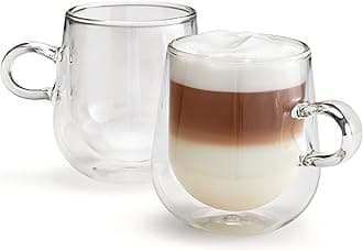 Judge Duo Latte Set of 2 Double Walled Glass Coffee Cups with Handle, Hollow Vacuum Sealed, Heat Resistant, 325ml Latte Cup