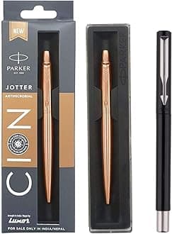 Parker Jotter Anti Microbial Stainless Steel Ball Pen (Ink - Blue) Fountain Pen (Black body)