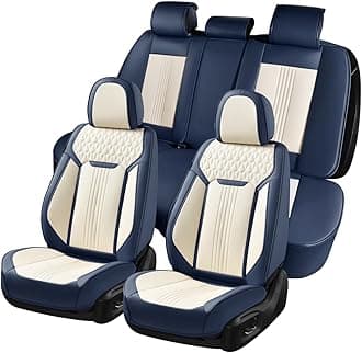 Coverado Seat Covers Full Set, Car Seat Covers Waterproof, Luxury Leather Seat Cover for Cars, Front Seats and Back Seat Cover, Car Seat Cushion, Car Seat Protector Universal Fit Most Cars,Blue&White