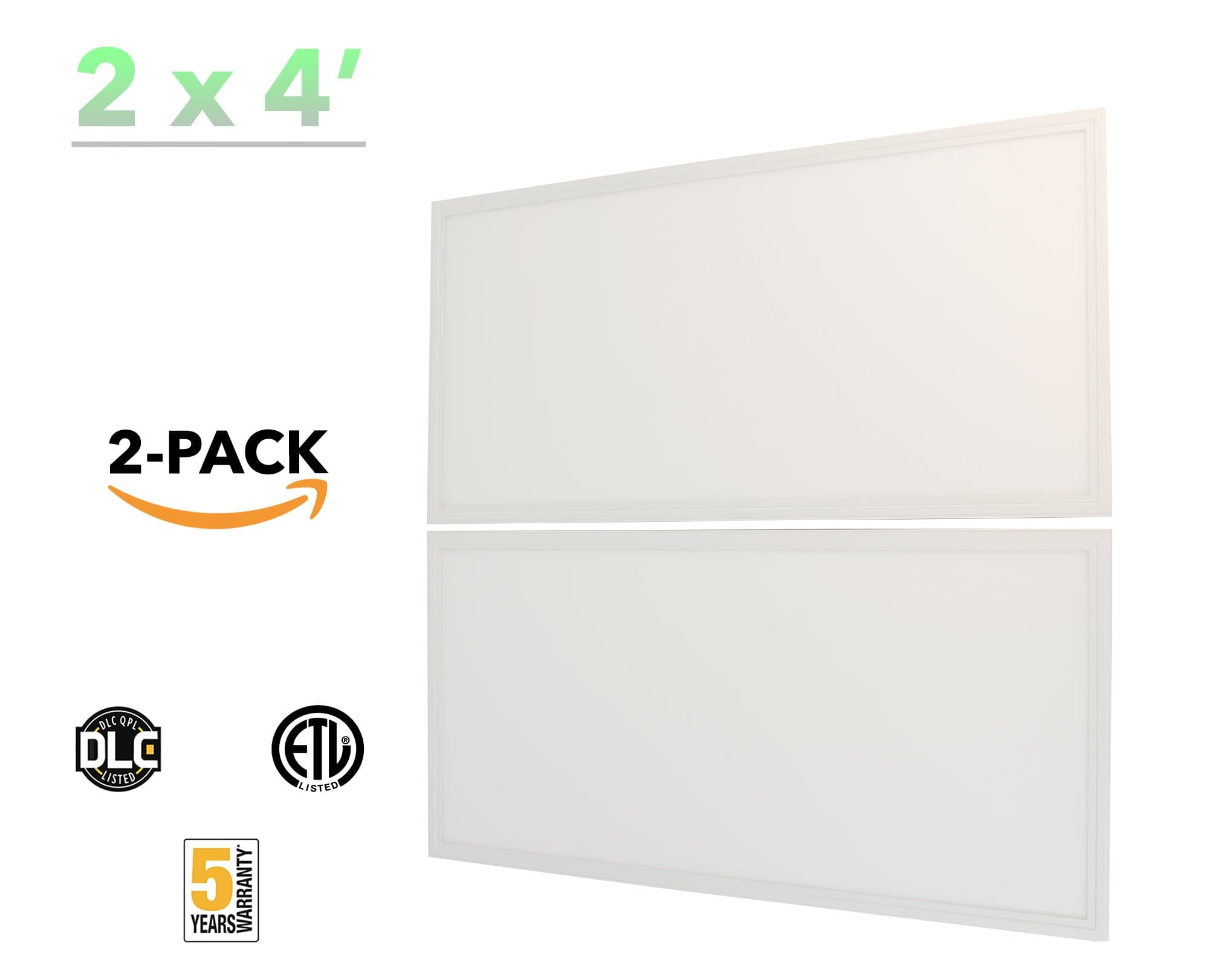 LED 2X4 LED Flat Panel Light Troffer, 46W 5000K, Dimmable, 5750 Lumens, 125 lumens per watt, DLC Premium 4.4 by American Greenpower USA (2-Pack)