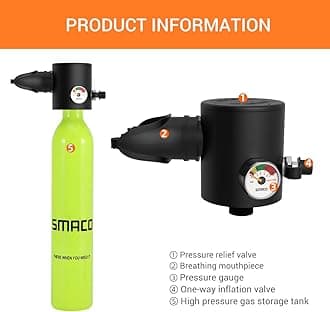 SMACO Mini Scuba Tank Diving Gear for Diver 0.5L Scuba Diving Tank Oxygen Cylinder with 5-10 Minutes Backup Diving Equipment Kit for Underwater Exploration Emergency Rescue Small Pony Bottle S300