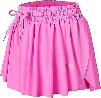 Wsirmet Womens Flowy Athletic Shorts 2 in 1 Running Yoga Shorts High Waisted Workout Biker Spandex Shorts Gym Tennis Skirts