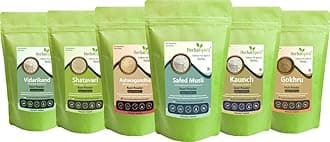Herbal Spirit Aswagandha, Safed Musli, Kauch Ka Beej, Satavri Powder Powder with Gokhru Powder & Nela Gummadi Powder or Vidarikand Powder | Ashwagandha Safed Musli Kaunch Beej Shatavari | 100gm each