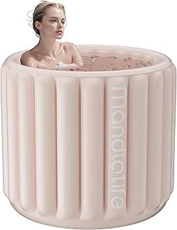 Inflatable Bathtub with electric pump,Inflatable Tub for Shower,Skeletonless structure Air Bathtub for Athletes,Hot Bath Soaking Tub for Women,Cold Plunge Tub SPA with Lid 35 * 27.5in(Beige)
