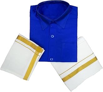 NITHILA CREATIONS Boys Traditional Adjustable Lungi Dhoti Shirt Mundu Set (CMonly-$)