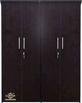 CASPIAN Furniture 4 Door Wardrobe in Black Wenge for Bedroom | Engineered Wood Cupboard for Clothes and Accessories | Wardrobe with 4 Drawers and 10 Shelves| Size 75 x 60 x 17 Inches