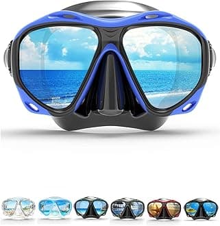Adult Scuba Mask, Dive Mask Anti Fog Snorkeling Scuba Diving Glasses, Great Seal Free Diving Tempered Glass Mask Goggles