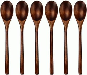 5 Pieces No Rope Spoon : Wood Spoons Soup Spoon 5 Pieces AOOSY Natural Eco-Friendly Japanese Tableware Ellipse Wooden Coffee Tea Spoon with Case