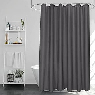 EurCross Charcoal Shower Curtains Mould Proof Resistant Washable, Quick Dry Water-resistant Fabric Bathroom Shower Curtain 180 x 180cm Drop with 12 Plastic Hooks