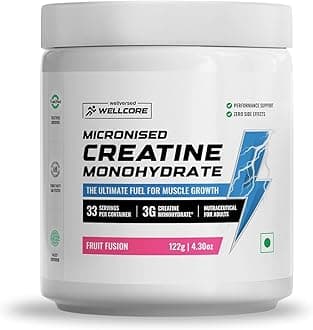 Well.core Pure Creatine Monohydrate Powder, Fruit Fusion Flavor, 33 Servings, 122g/4.30oz