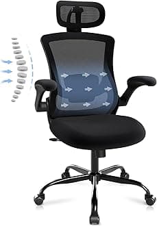 Ergonomic Office Chair with Adjustable Lumbar Support & Headrest – High Back Mesh Desk Chair with Flip-Up Armrests, Swivel Rolling Computer Chair for Home Office, Breathable & BIFMA Certified, Black