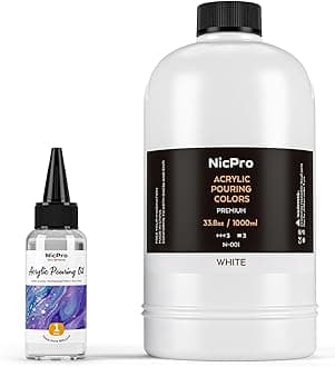 Nicpro Titanium White Color Acrylic Pour Paint, 33.8 Ounce Pre-Mixed Pouring Paint Supplies with Silicone Pour Oil & Gloves for Canvas, Rock, Wood Cell Creation Flow DIY Art Painting, Ready to Pour