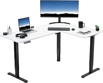 VIVO Electric Corner L-Shaped 63 x 47 in Standing Desk, Memory Height Adjustment, White Top Black Frame, DESK-E3CTBW-47