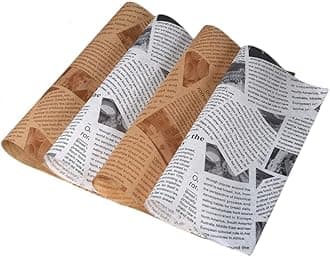 100Pcs Basket Liners Food Picnic Deli Wax Paper Sheets for Food, 11.8 x 11.8 Inch, Stick Baking Paper Newspaper Printing Design Food Wrapping Paper (100 sheets)