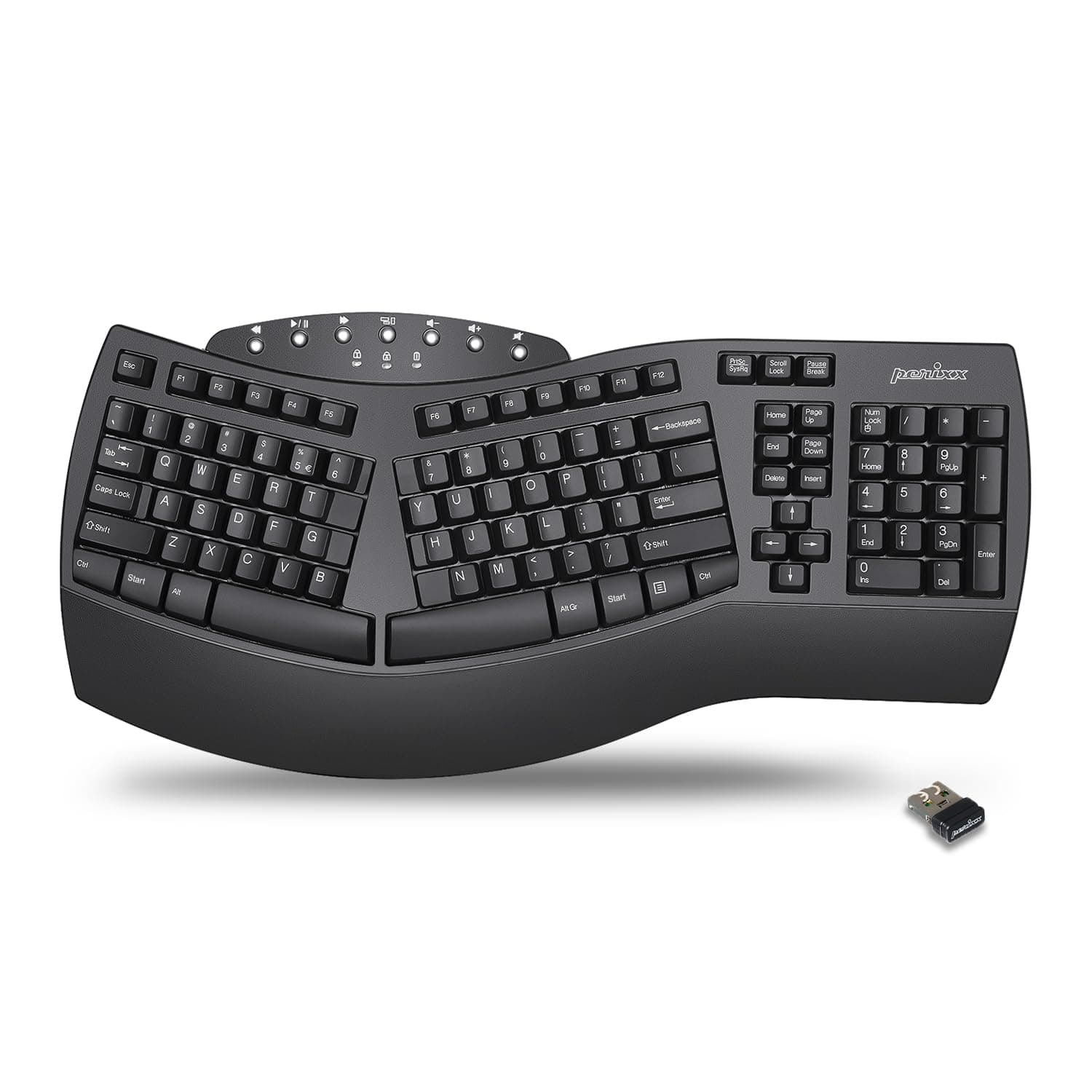 Perixx PERIBOARD-612B Wireless Ergonomic Split Keyboard – Dual Mode Bluetooth & 2.4GHz with Palm Rest – Compatible with Windows and Mac OS – Black, US English Layout