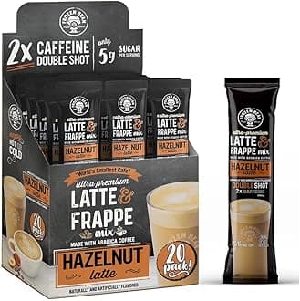The Frozen Bean Hazelnut Frappe & Latte Instant Mix (20 Sticks), Made with Arabica Coffee, Double Shot Caffeine, Low Sugar & Premium Ingredients, Hot, Iced, or Blended Drinks