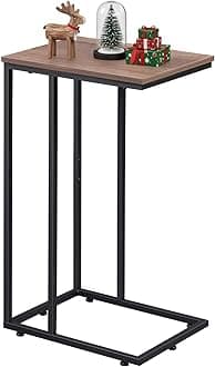 WLIVE Side Table, C Shaped End Table for Couch, Sofa and Bed, Large Desktop C Table for Living Room, Bedroom, Brown