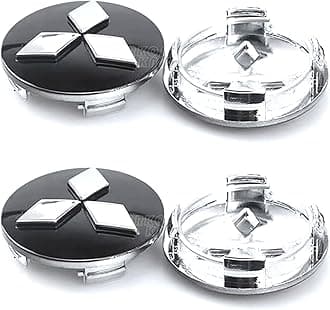 60mm Wheel Hub Center Cap with Logo Emblem ABS Material Compatible with Mitsvbishi Accessories(Mit Black Chrome)