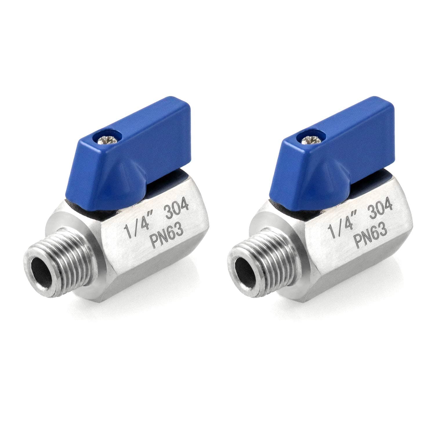 QWORK Mini Ball Valve, 2 Pack 1/4" NPT Thread Female and Male 304 Stainless Steel Shut-Off Valves