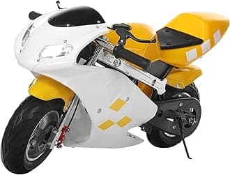 49cc 2 Stroke Pocket Bike Mini Motorcycle for Adults Kids Gas Motorbike With Strong Dual Brake, Racing Max Speed 20Mph, Dual Headlights White & Yellow