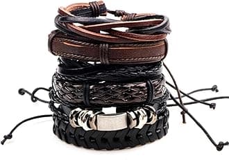 Shining Diva Fashion 6pcs Latest Collection Genuine Leather Bracelet Wraps Casual Wear Skin Friendly Stylish Bracelets for Men Boys