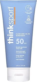 Thinksport Mineral Sunscreen, SPF 50 Clear Zinc Oxide Sunscreen, 6 Fl Oz, Water Resistant Reef Safe Sunscreen, Broad Spectrum UVA/UVB Sun Screen