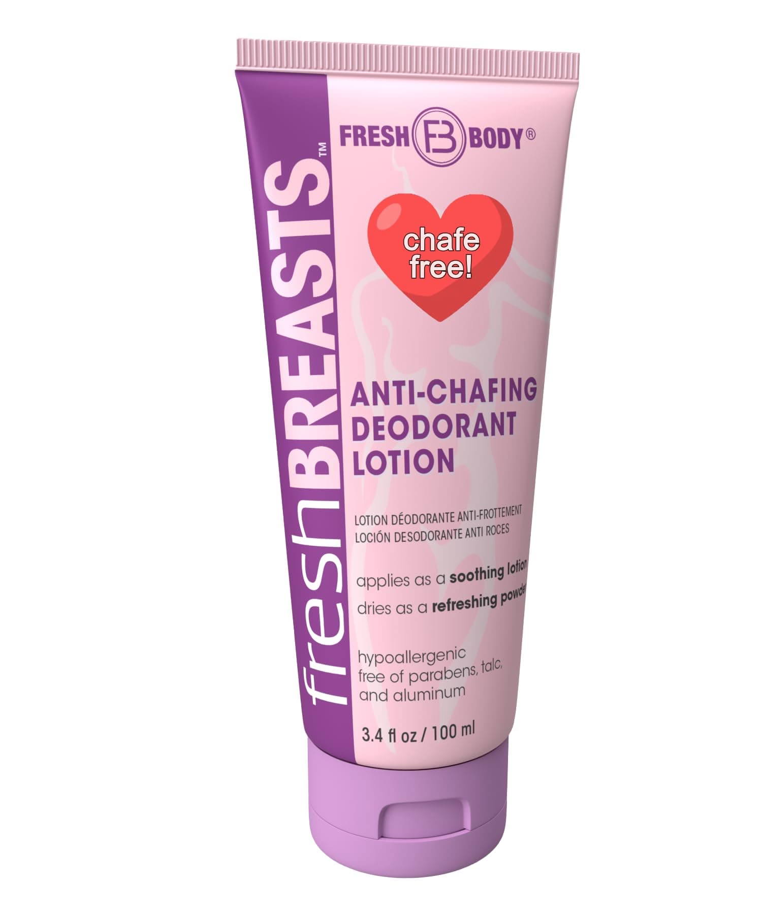 Fresh BREASTS Anti Chafe Cream Lotion to Powder, 3.4oz - Chafing Deodorant for Women, Inner Thighs & Areas that Sweat, No Talc, Aluminum or Added Fragrance