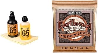 Jim Dunlop Body & Fingerboard Cleaning Kit (6503) and Ernie Ball Earthwood Medium Light Phosphor Bronze Acoustic Guitar Strings, 12-54 Gauge (P02146)