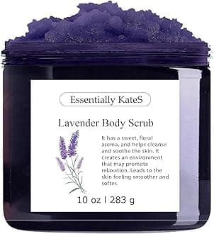 Essentially KateS Lavender Body & Foot Scrub 10 oz - A blend of lavender essence, shea butter, and coconut oil for a fragrant journey to a serene countryside - The best stocking stuffer.