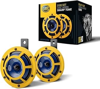 [Made in Germany] Sharp Twin Tone (Disc Type) Horn "Sharp Twin Tone Horn" Color: Yellow (Outer)/Navy (Inner); Contents: Treble + Bass 2 p Set Compatible with Car Inspection *HELLA/HELLER company supplies genuine (OEM) parts to European car manufacturers such as BENZ and BMW. TRUSTED MANUFACTURER 3BB 922 000-731