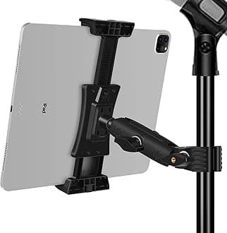 iPad Holder, Peastrex Microphone Stand Tablet Phone Holder Microphone Phone Music Stand Mount Adjustable Swivel with Super Handle Clamp for iPad Pro 12.9 Air Mini, Android, 4-13.5 Inch iPhone or