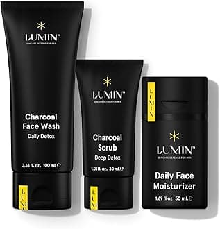 Lumin - Smooth Operator Detox - Men's skincare kit, Includes: Charcoal Face Wash Daily Detox, Charcoal Scrub Deep Detox & Daily Face Moisturizer, Suitable for all skin types, Two Month Supply