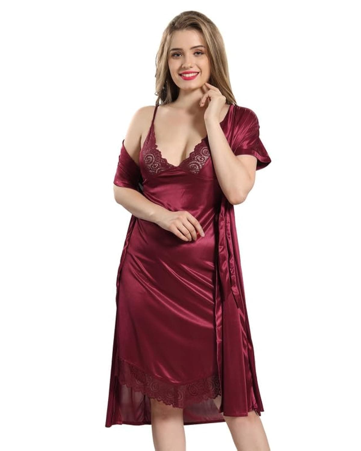 Women's Satin Solid Knee Length Nighty