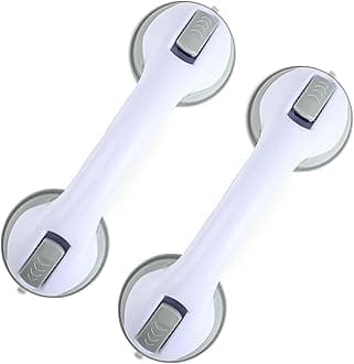 Grab Bars for Bathtubs and Showers, 2 Pack Shower Handle 12 Inch Strong Suction Shower Bar, Safety Bars for Shower Chair, Bathroom Grab Bar for Senior (Gray White)