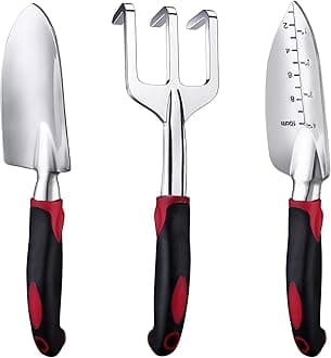 Garden Tool Set, 3 Piece Heavy Duty Garden Trowels Cast-Aluminum Garden Hand Shovels with Non-Slip Rubber Grip, Idea for Transplanting, Weeding, Digging and Planting (Red)