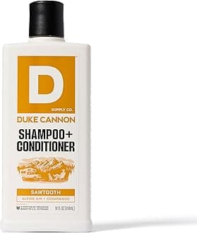 Duke Cannon Supply Co. 2-in-1 Hair Wash - Masculine Scent - Gentle Cleansing Hair Wash For Men - Stimulating Hair Shampoo & Conditioner - Strengthens Hair - Sawtooth Shampoo/Conditoner (14 oz)
