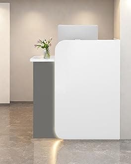 Reception Desk Office Checkout Counter, Modern Front Desk Reception Counter Desk with Lockable Drawer Simple Retail Counter for Retail, Lobby, Beauty Salon Clothing Store(Gray+White,47" Lx18 Wx39 H)