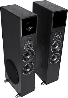 Rockville TM80B Powered Home Theater Tower Speaker System, Black, 800W, 8" Subwoofers, Bluetooth, USB/SD Playback, FM Radio, Remote Control, Karaoke Ready, Perfect for Home Entertainment