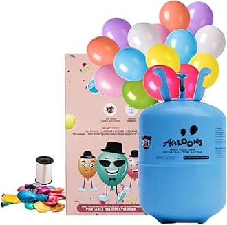 Airloons Helium Balloon Kit with 14.9 Cu Ft Tank – Includes 50 Multicolor 9 inch Latex Balloons, Ribbon & Easy to Fill Nozzle – Easy Setup for Birthdays, Weddings, Baby Showers, DIY Party Décor