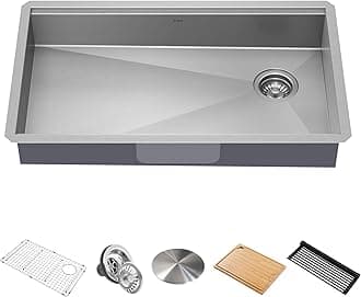 Kraus KWU110-32/5.5 Kore ADA Workstation 32-inch Undermount 16 Gauge Stainless Steel Single Bowl Kitchen Sink with Accessories