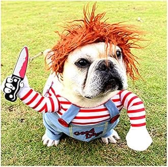 DELIFUR Dog Chucky Costume Pet Halloween Clothes Cat Cosplay Party Suit Funny Dog Costume Small to Large Dogs(XL)