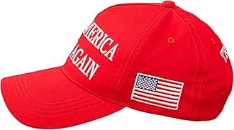 Red Baseball Cap 45-47 with Flag Embroidered on The Back with Adjustable Hook and Loop for Women Men Head Circumference, Also for Any Sport