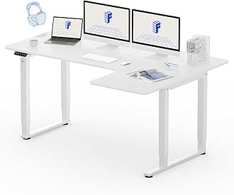 FLEXISPOT Dual Motor L Shaped Standing Desk 4 Legs Corner Desk Computer Electric Sit Stand Up Desk Height Adjustable Home Office Table with Splice Board, 63x43 White
